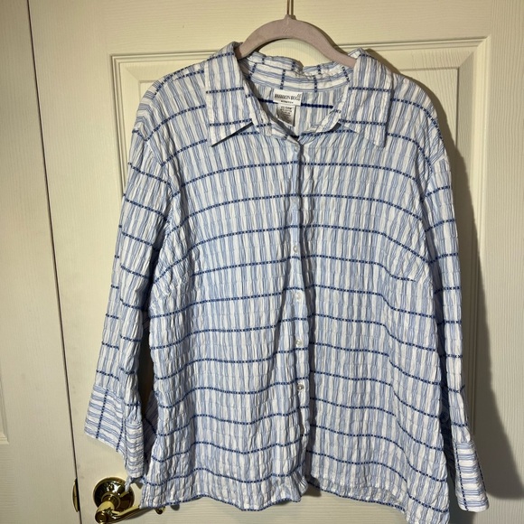 Fashion Bug Stretch Blue White Button Up Blouse Long Sleeve SZ 22/24W - Picture 1 of 12
